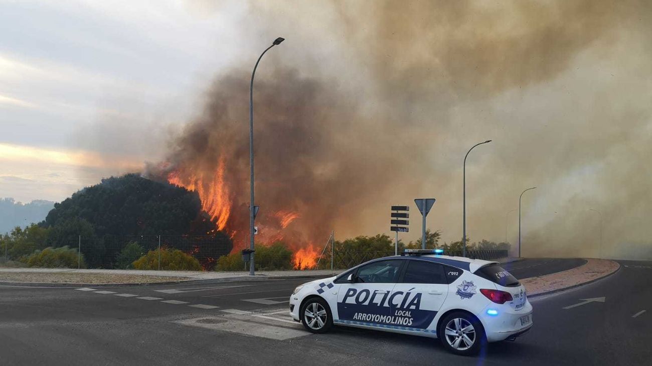 Incendio en una zona de vegetación en Arroyomolinos
