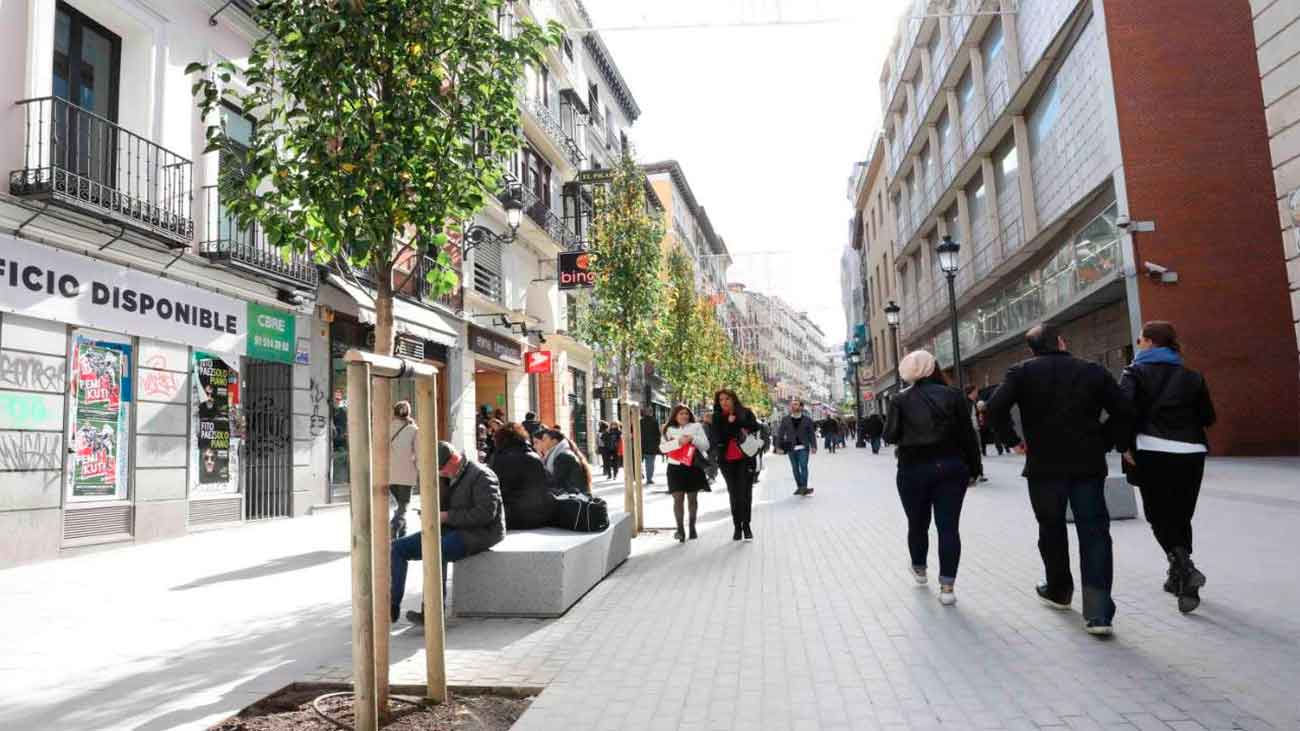Imagen de la calle Carretas, una de las vías peatonalizadas ya en el centro de Madrid