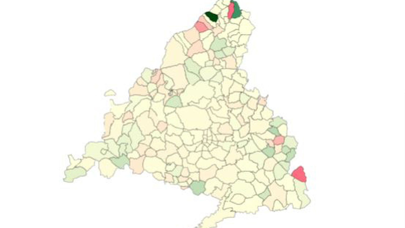 Mapa de colores de Madrid que reflejan dónde sube y baja el coronavirus