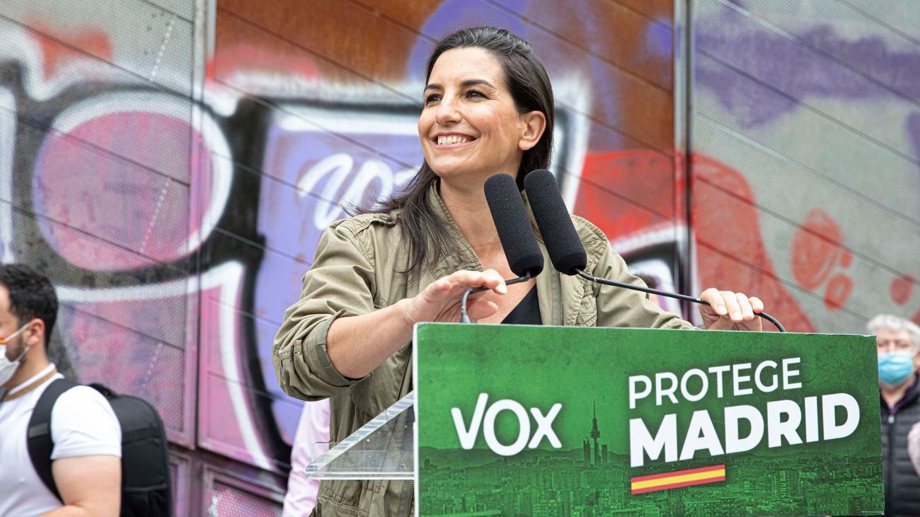 Rocío Monasterio, candidata de Vox, durante un acto de precampaña