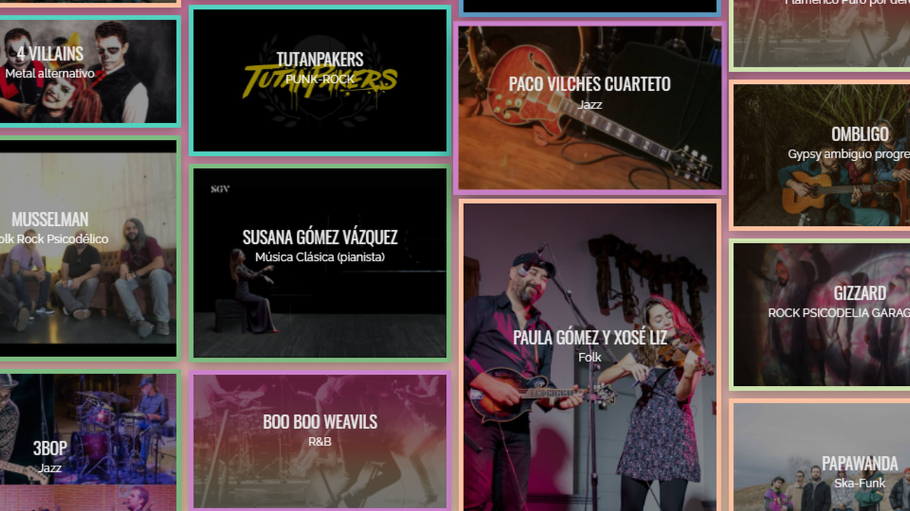 Carteles de los participantes en los premios 'Alcalá Suena' a las mejores bandas de música