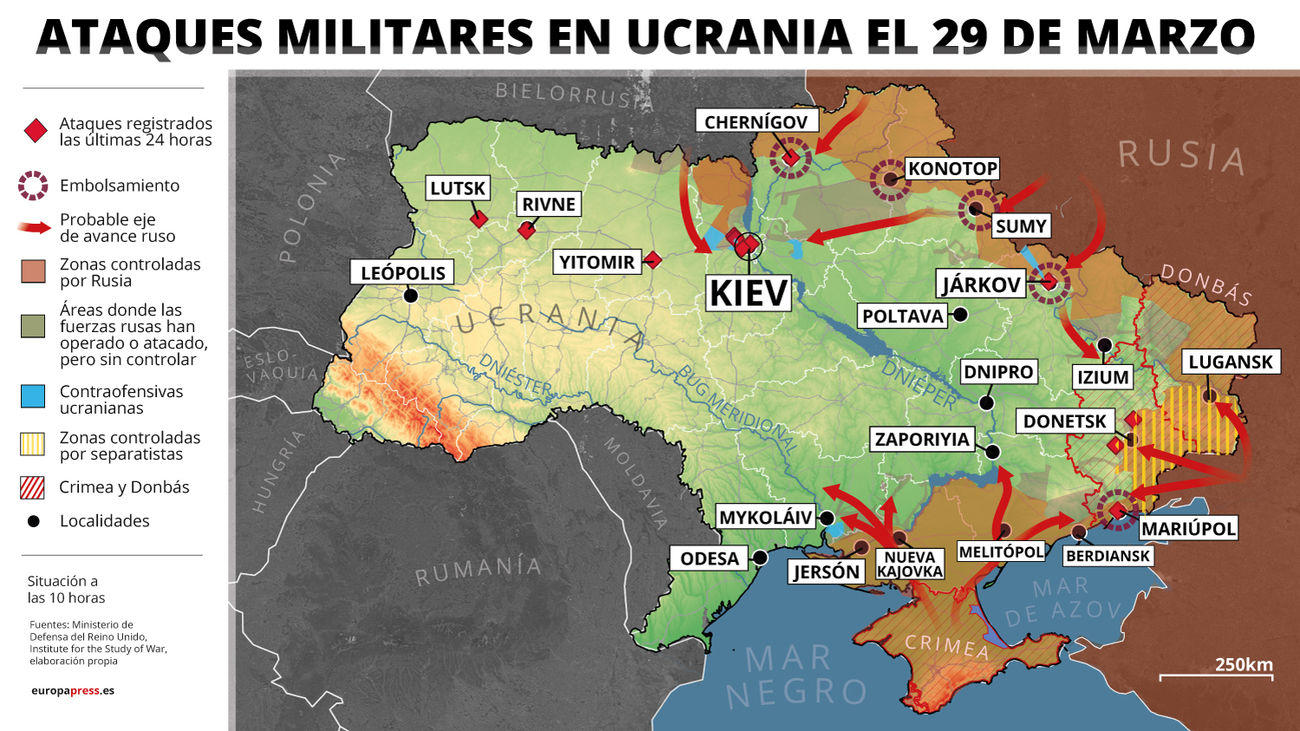 Gráfico de los ataques militares en Ucrania el 29 de marzo