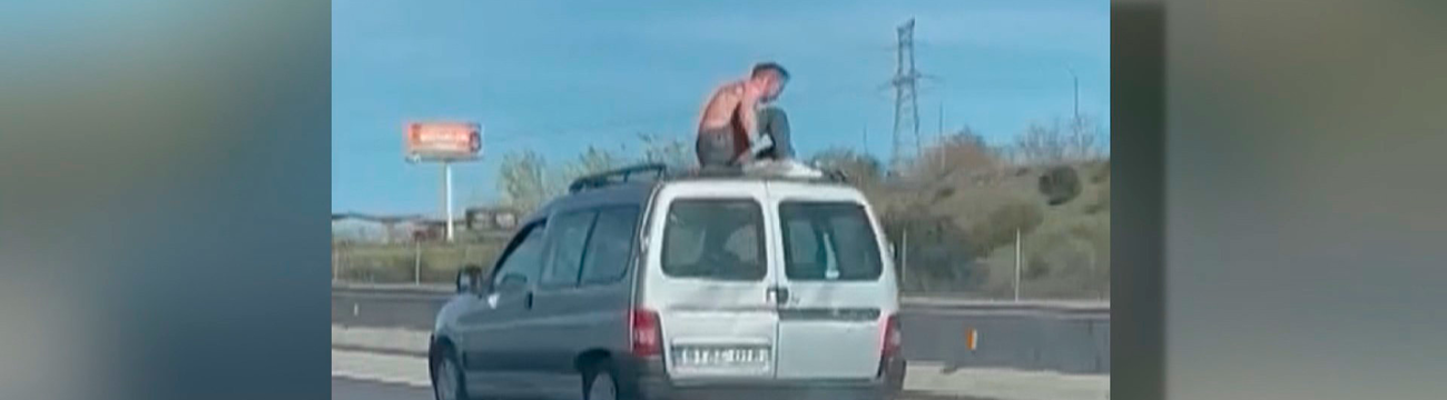 El 'Spiderman de la carretera de Extremadura': Se cuelga de la baca del  coche en marcha en plena A-5