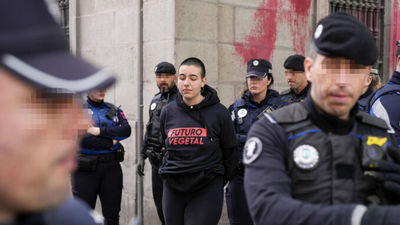 Activistas climáticas manchan con pintura la fachada del Registro Civil de Madrid