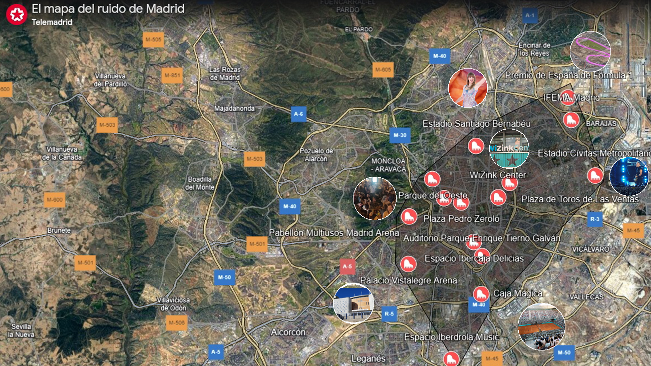 Mapa con la localización de los espacios que celebran grandes eventos en Madrid
