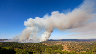 Declarado un incendio forestal de gran virulencia en la base militar de Cerro Muriano, Córdoba