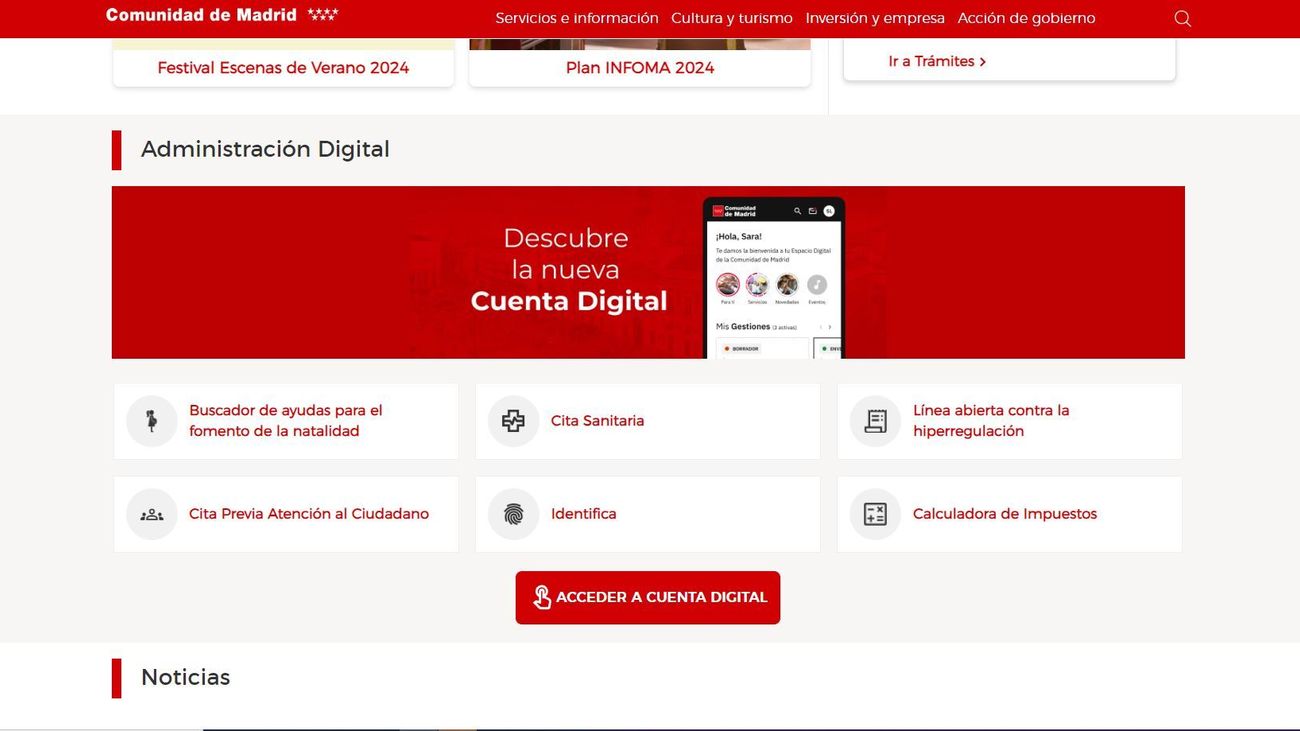 Acceso a la 'Cuenta Digital' de la Comunidad de Madrid