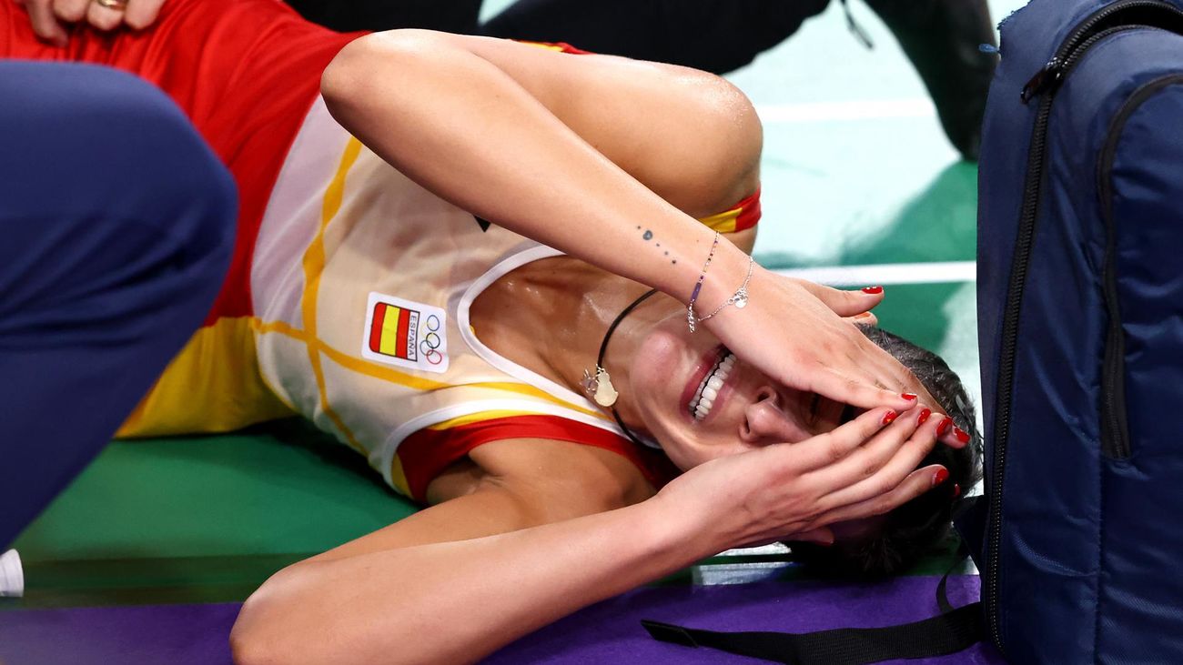 Carolina Marín tras lesionarse en París 2024