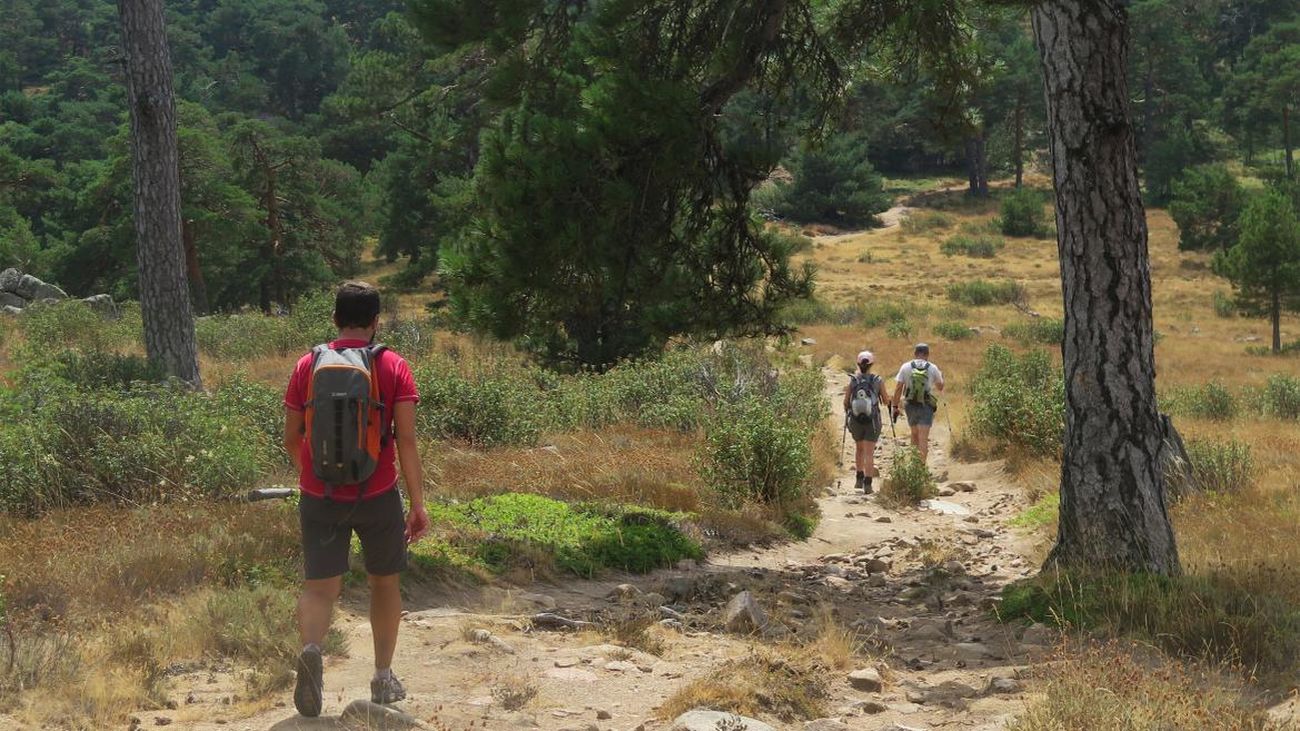 Senderistas caminan por la Sierra de Guadarrama