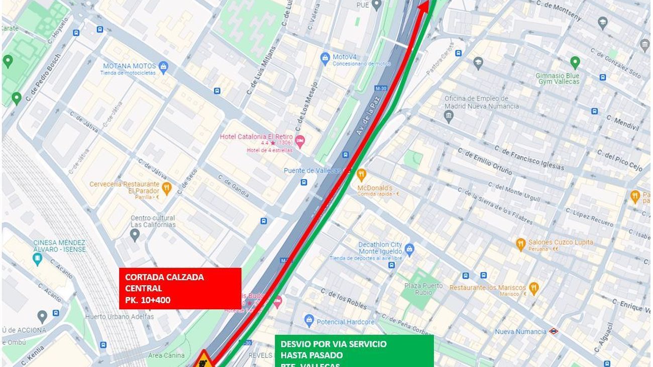 Cortes nocturnos en la M-30 en Puente de Vallecas este fin de semana