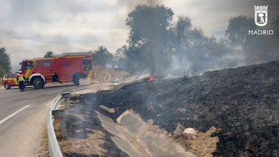 Los bomberos controlan un incendio de pastos que se acercaba al tanatorio de Coslada