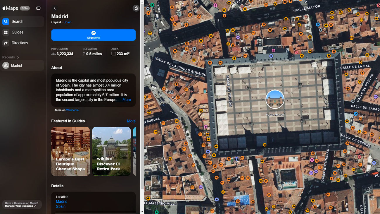 Versión Beta de Apple Maps para escritorio