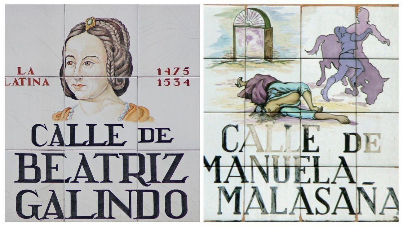 Placas de las calles Beatriz Galindo y Manuela Malasaña