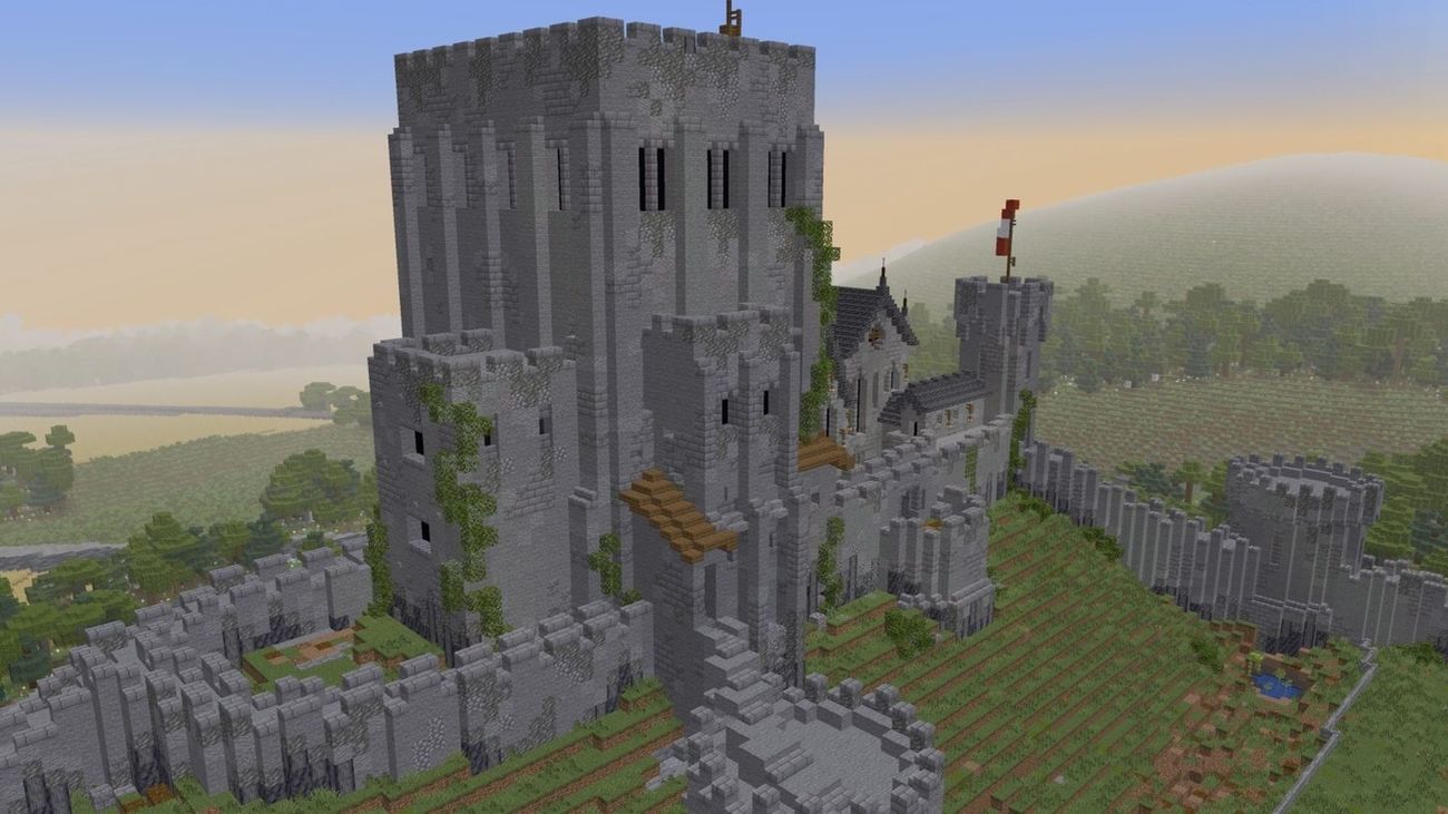 Recreación de un castillo en el videojuego Minecraft