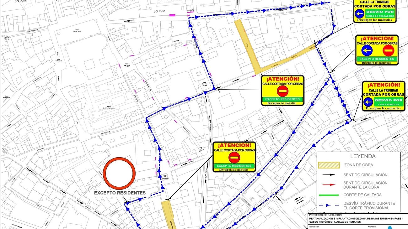 Obras de peatonalización e implantación de zona de bajas emisiones fase II casco histórico en Alcalá de Henares