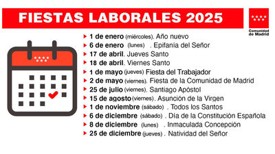 Este es el calendario de festivos en la Comunidad de Madrid para el 2025