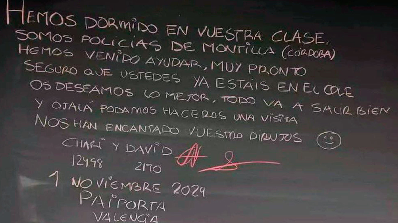 "Todo va a salir bien", el mensaje viral que dejaron dos policías de Granada en un colegio de Valencia