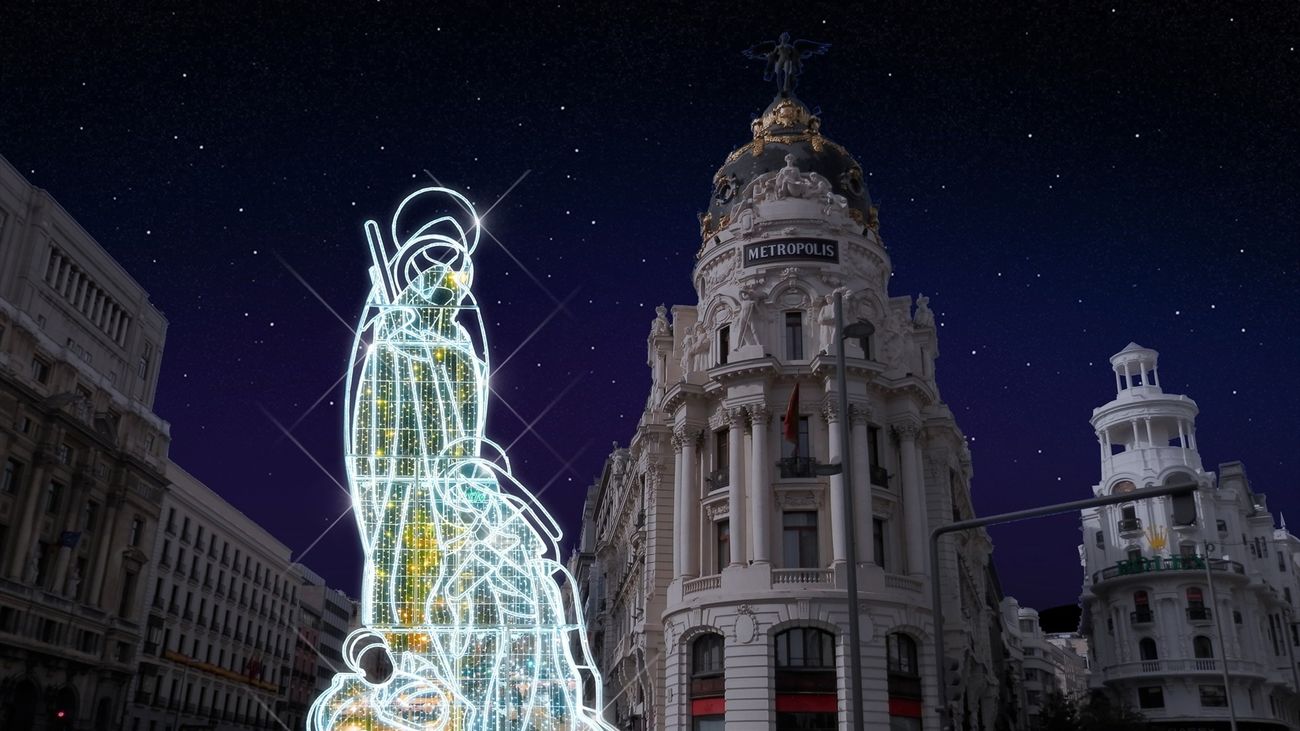 Belén luminoso en la confluencia de Alcalá con Gran Vía