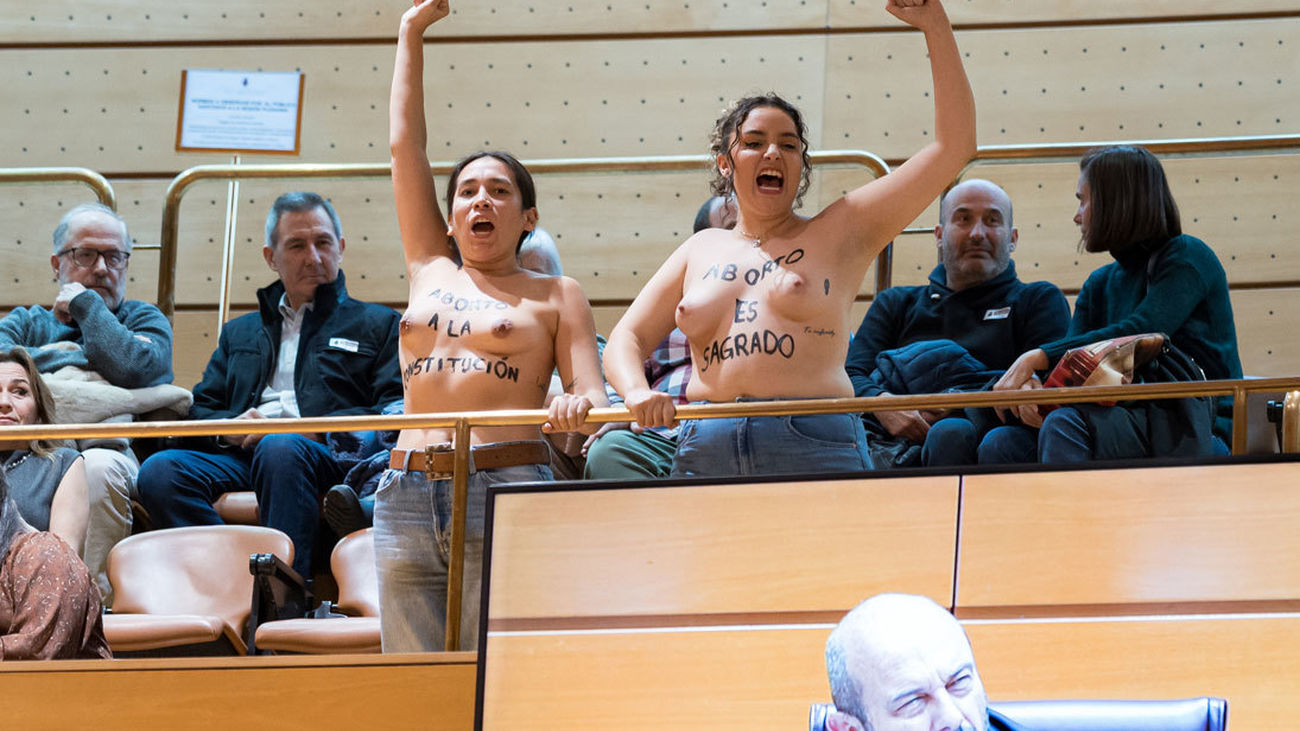 Dos activistas de Femen protestan en el Senado contra la cumbre internacional contra el aborto