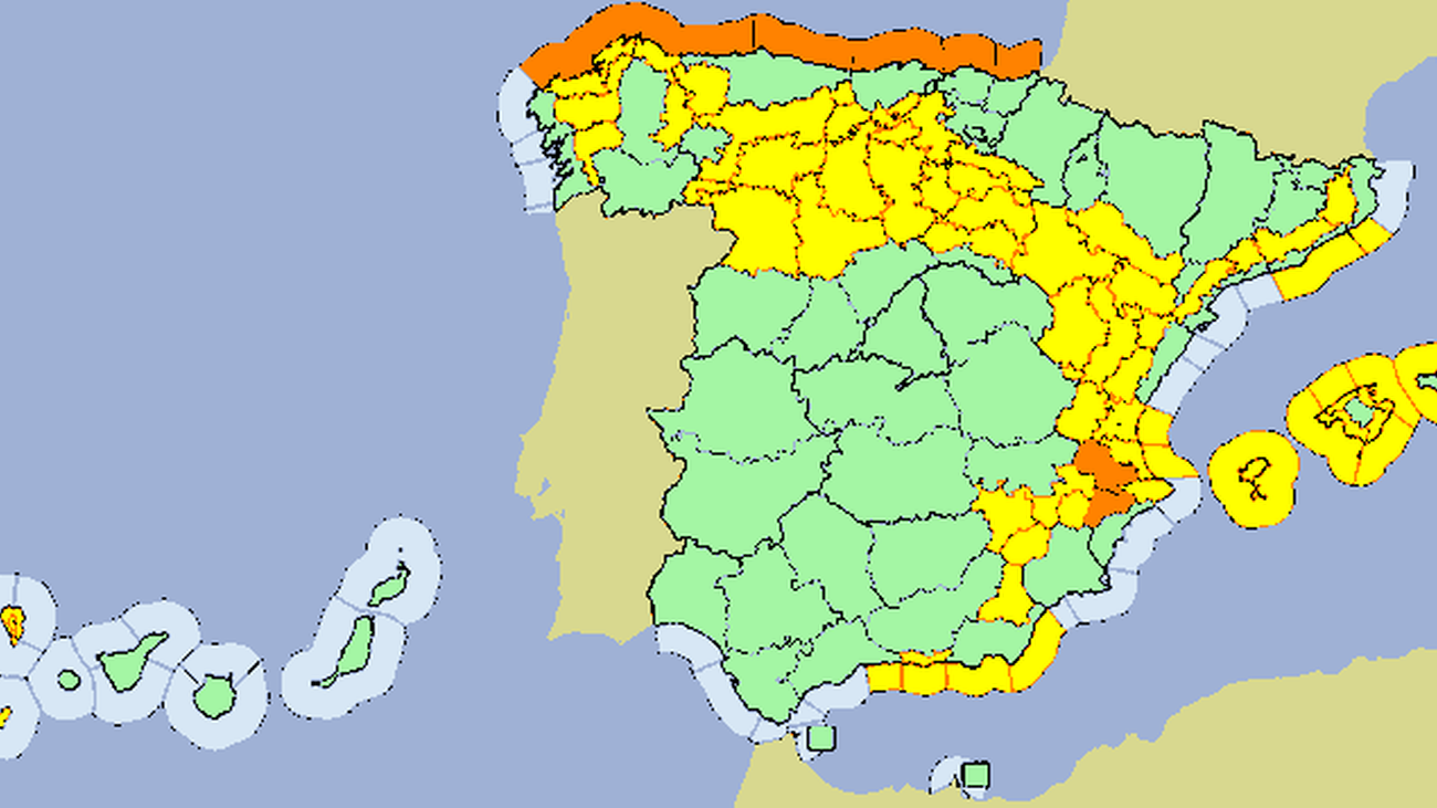 Mapa con los avisos de AEMET desde el jueves 21 de noviembre por el paso de la borrasca Caetano