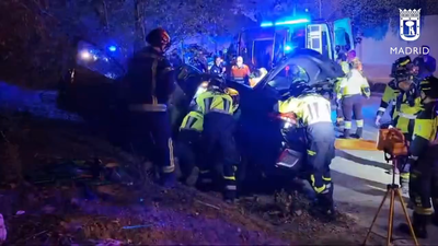 Herido grave el conductor de un VTC tras chocar con otro coche e impactar contra un árbol en Embajadores