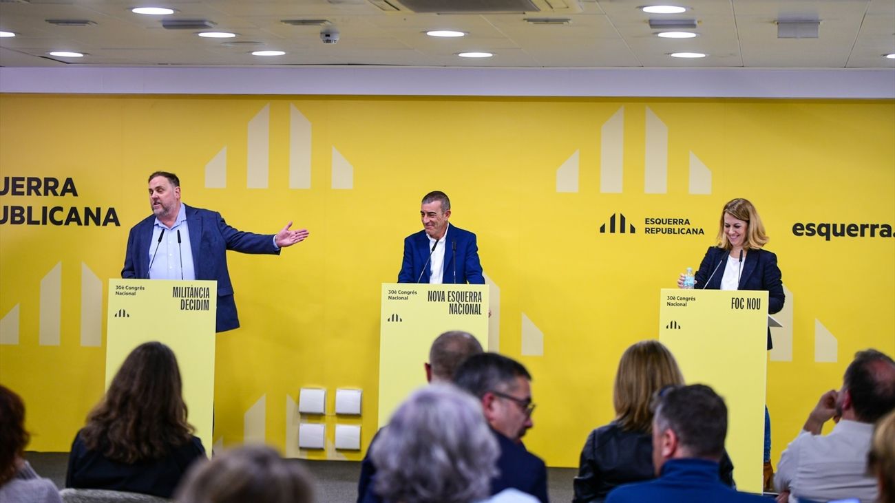 Los candidatos a la presidencia de ERC Oriol Junqueras, Xavier Godàs y Helena Solà