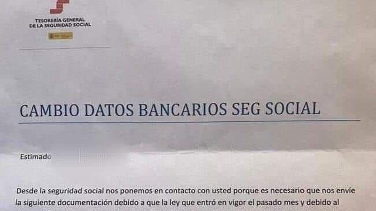 La Seguridad Social alerta de una estafa que pide datos bancarios