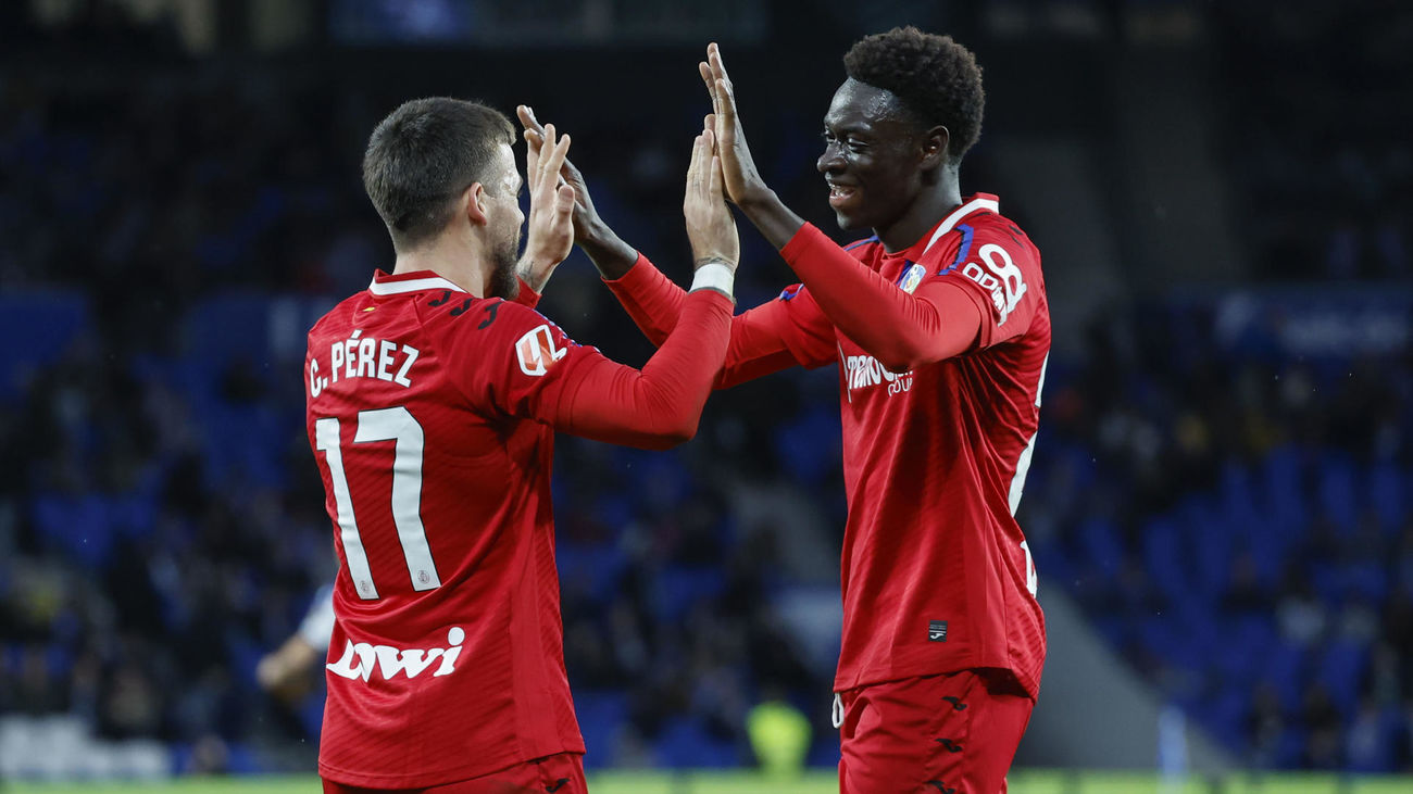 Carles Pérez celebra su segundo gol a la Real Sociedad